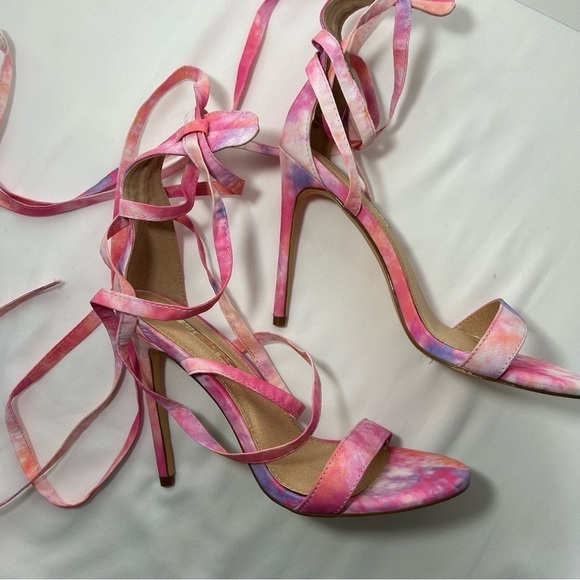 Liliana Cotton Candy High heels Size 7 Rainbow color Lace Up, Tie up, strappy, - Picture 5 of 10
